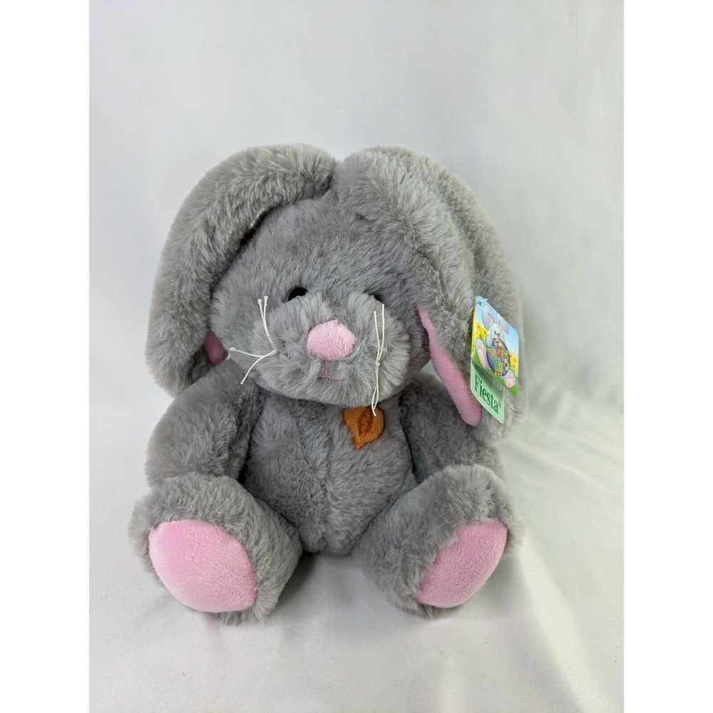 Fiesta Gray Rabbit Plush Bunny 9 Inch Embroidered Carrot Stuffed‎ Animal Toy